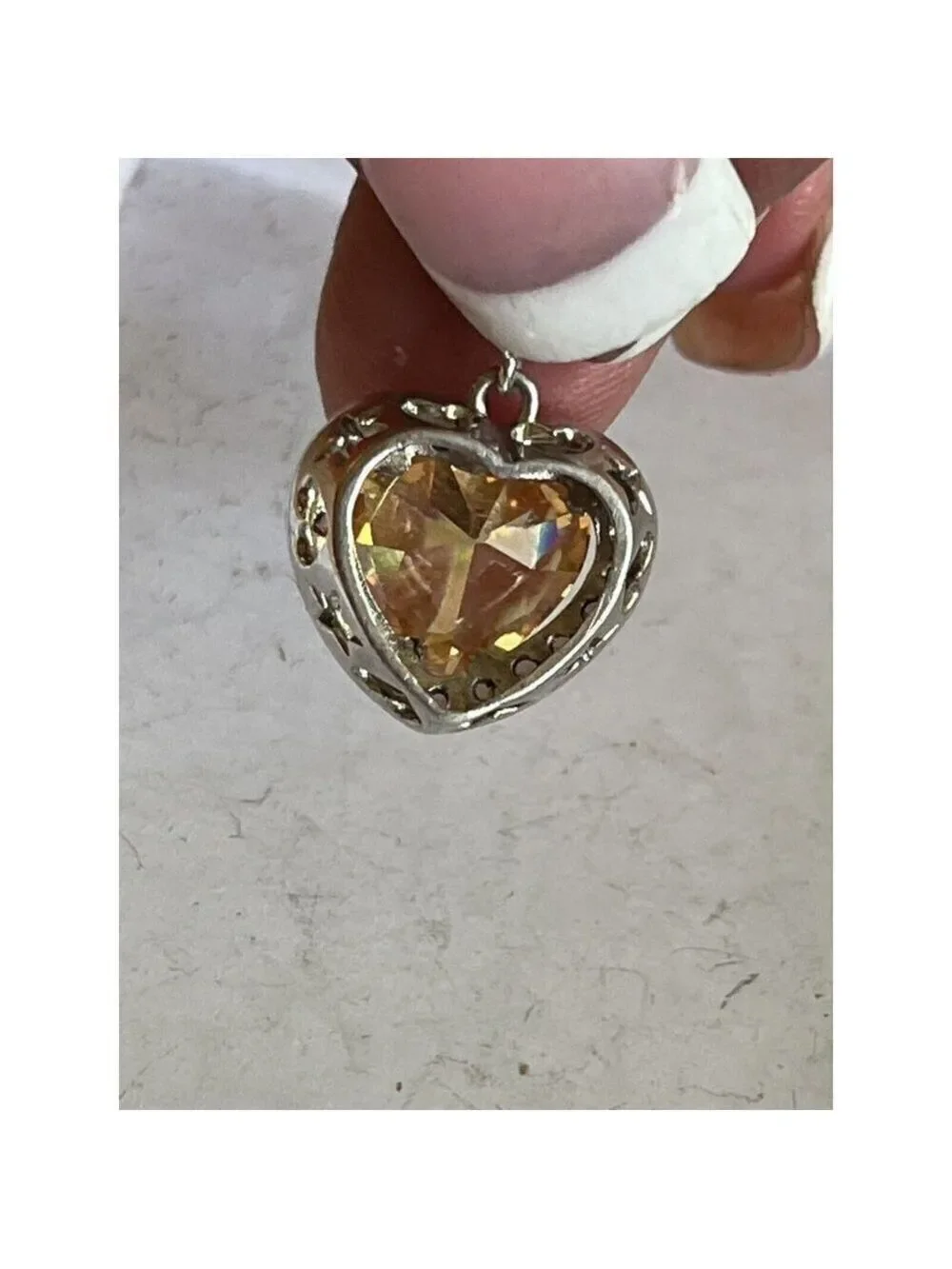 STERLING SILVER 4 CARAT HEART SHAPE GOLDEN PEACH HALO CZ SOLITAIRE PENDANT MA